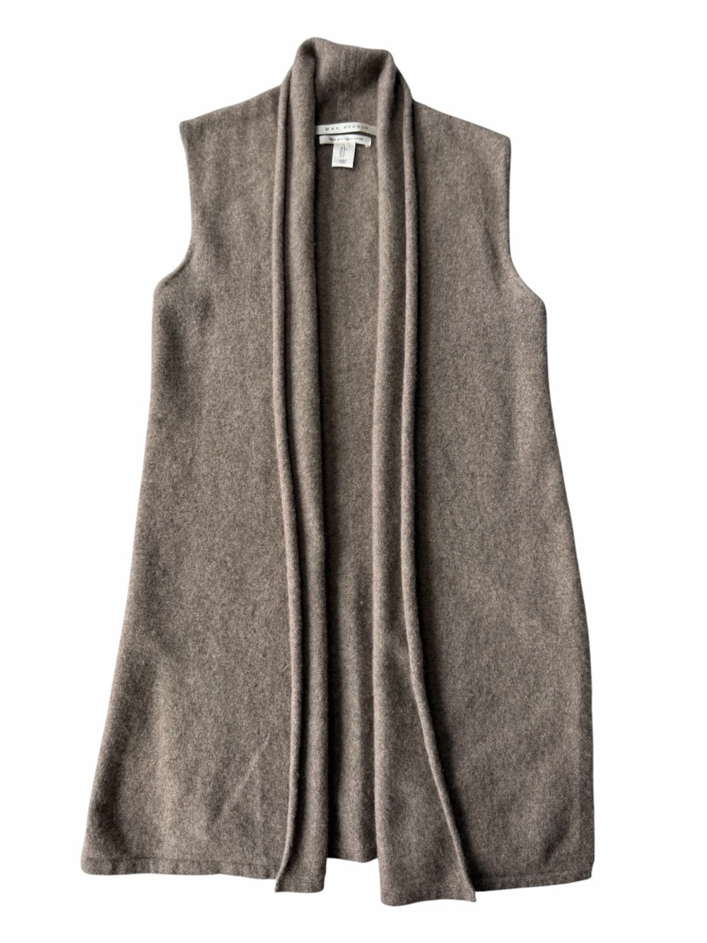 ✅ Max Studio Sleeveless Open-Front Cardigan sweater Vest Taupe 100% cashmere S